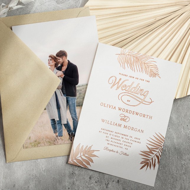 Tropical Palm Rose Gold Foil Photo Wedding (Creator Uploaded)