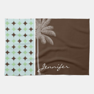 Tropical Palm; Sage Green & Brown Tea Towel