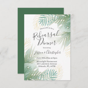 Tropical Palm Sage Green Wedding Rehearsal Dinner  Invitation