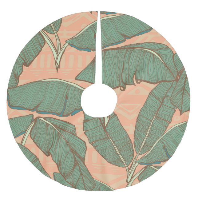 Tropical Palm: Seamless Leaf Background Brushed Polyester Tree Skirt (Front)