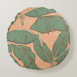 Tropical Palm: Seamless Leaf Background Round Cushion