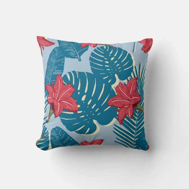 Tropical Palm seamless leaf blue pattern Cushion (Front)