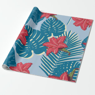 Tropical Palm seamless leaf blue pattern Wrapping Paper