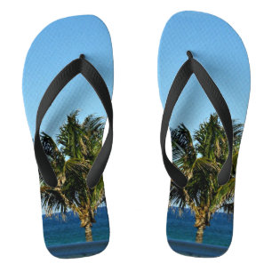 Tropical Palm Shoreline Escape Pattern Design Flip Flops