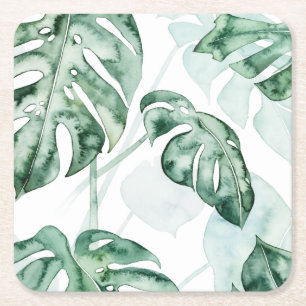 Tropical Palm Split Leaf Square Paper Coaster