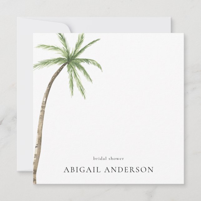 Tropical Palm Square Bridal Shower Invitation (Front)