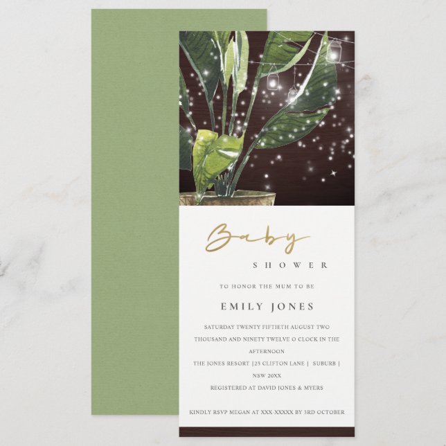 TROPICAL PALM STARRY MASON JAR LIGHTS BABY SHOWER INVITATION (Front/Back)