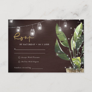 TROPICAL PALM STARRY NIGHT MASON JAR WEDDING RSVP  ENCLOSURE CARD