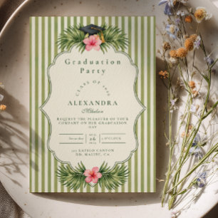 Tropical Palm Stripe Graduation Invitation