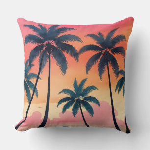 Tropical Palm Sunset Beach Vibes Throw Pillow