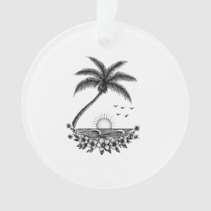 Tropical Palm Sunset – Minimalist Beach Line Art Ornament