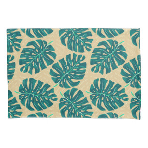 Tropical Palm Teal Beige Pillowcase