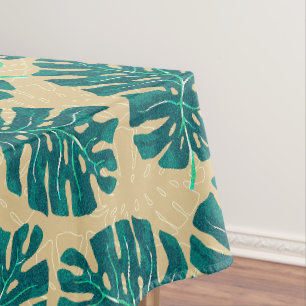 Tropical Palm Teal Beige Tablecloth