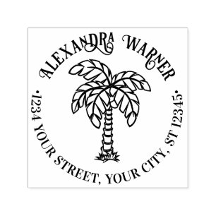 Tropical Palm Tree #3 Name Return Address  Self-inking Stamp