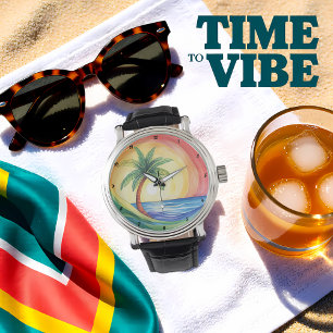 Tropical Palm Tree and Ocean Inspired Artwork Watch