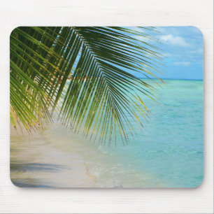 Tropical palm tree and ocean on beach mouse mat