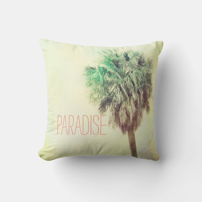 tropical palm tree  art quote paradise cushion (Front)