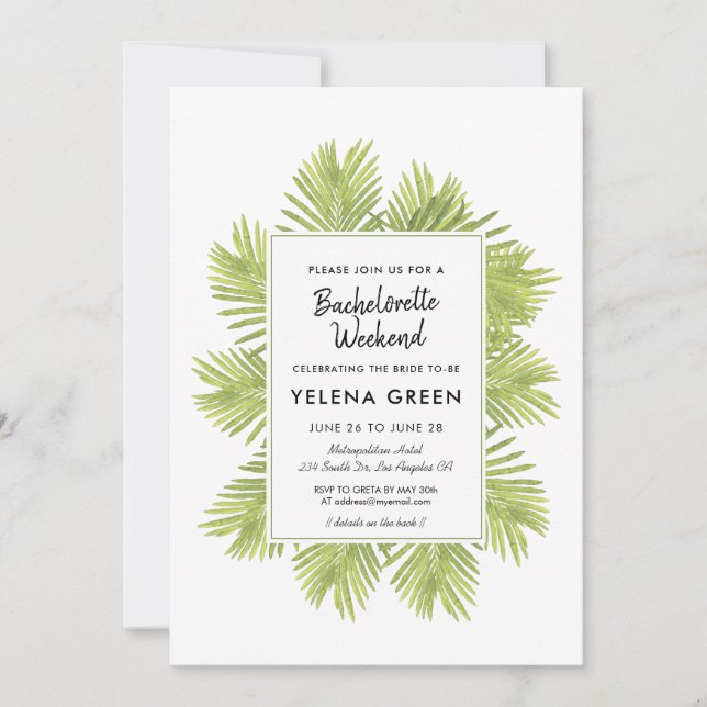 Tropical palm tree Bachelorette Weekend Invitation (Front)