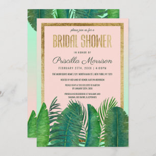 Tropical Palm Tree Banana Leaf Gold Bridal Shower Invitation
