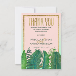 Tropical Palm Tree Banana Leaf Gold Wedding Thank You Card