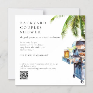 Tropical Palm Tree BBQ Couples Shower Magnetic Invitation