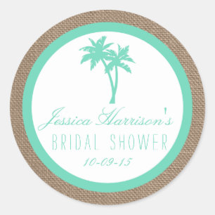 Tropical Palm Tree Beach Bridal Shower Stickers