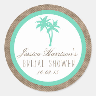 Tropical Palm Tree Beach Bridal Shower Stickers