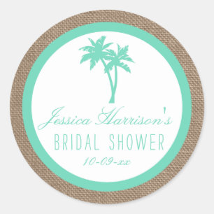 Tropical Palm Tree Beach Bridal Shower Stickers