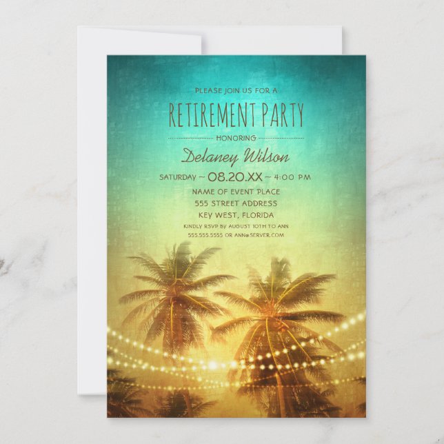 Tropical Palm Tree Beach CorporateRetirement Party Invitation (Front)