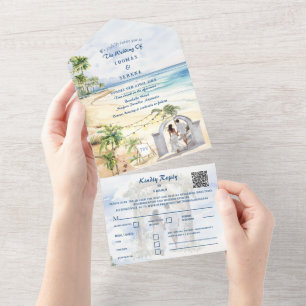 Tropical Palm Tree Beach QR Code Ocean Location  All In One Invitation