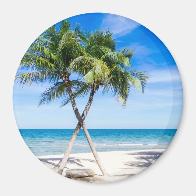 Tropical palm tree beach summer paradise photo magnet (Front)