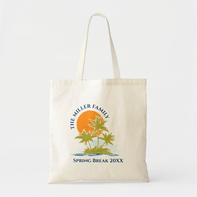 Tropical Palm Tree Beach Trip Sunset Cute Custom Tote Bag (Front)