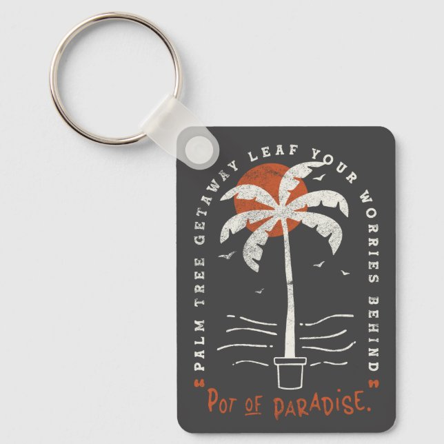 Tropical Palm Tree Beach Vibes Summer Sun Retro Key Ring (Front)