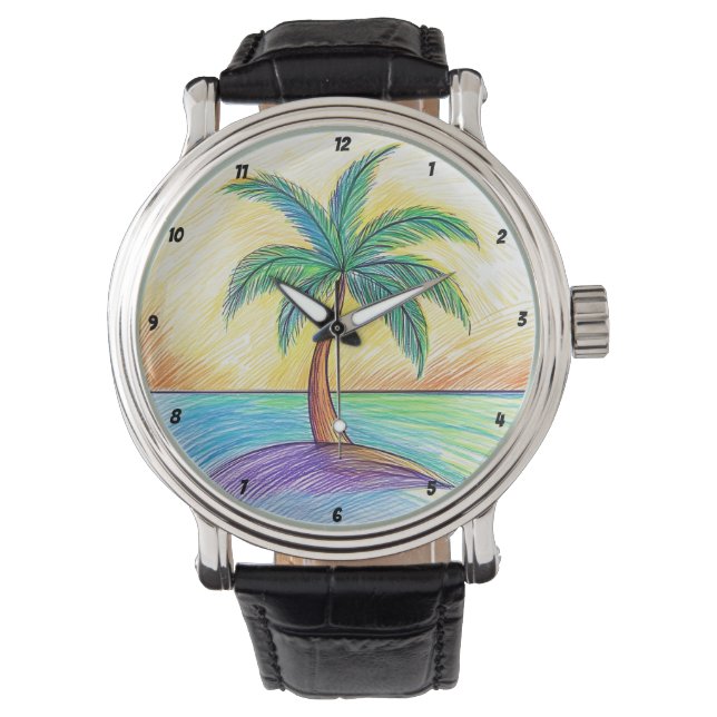 Tropical Palm Tree Beach View  Watch (Front)