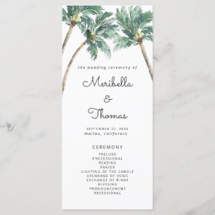 Tropical Palm Tree Beach Watercolor Wedding  Programme