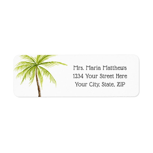 Tropical Palm Tree Beach Wedding Address Labels (Front)