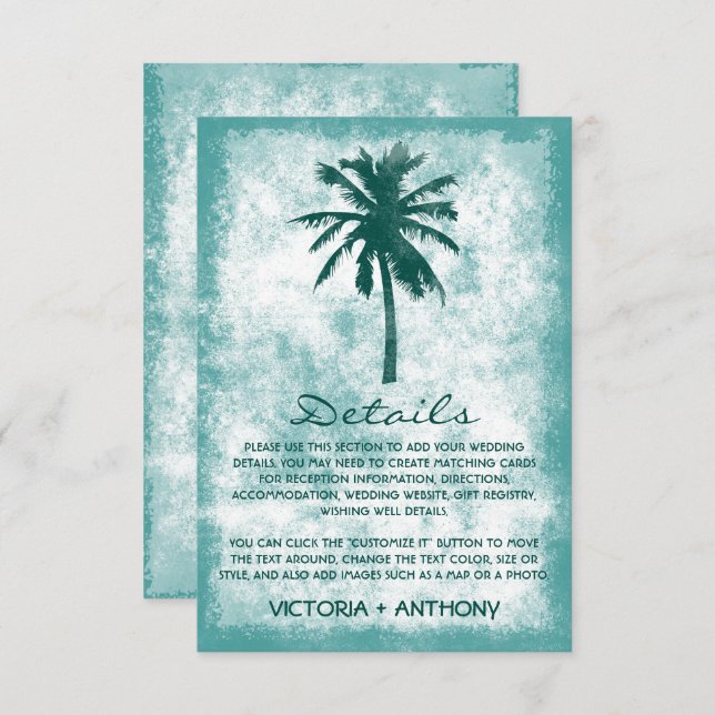 Tropical Palm Tree Beach Wedding Detail Enclosure Card (Front/Back)