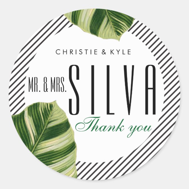 Tropical Palm Tree Beach Wedding Favour Sticker (Front)