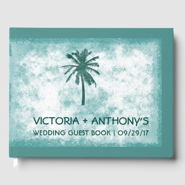Tropical Palm Tree Beach Wedding Guest Book (Front)