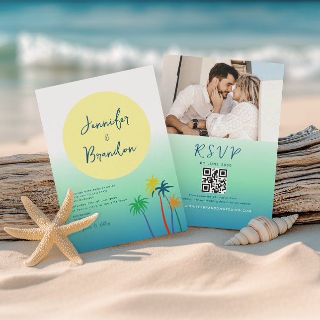 Tropical Palm Tree Beach Wedding Invitation (Creator Uploaded)