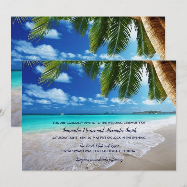 Tropical Palm Tree Beach Wedding Invitation (Front/Back)