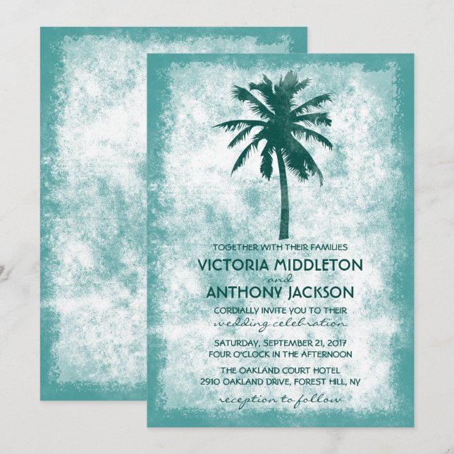 Tropical Palm Tree Beach Wedding Invitation (Front/Back)