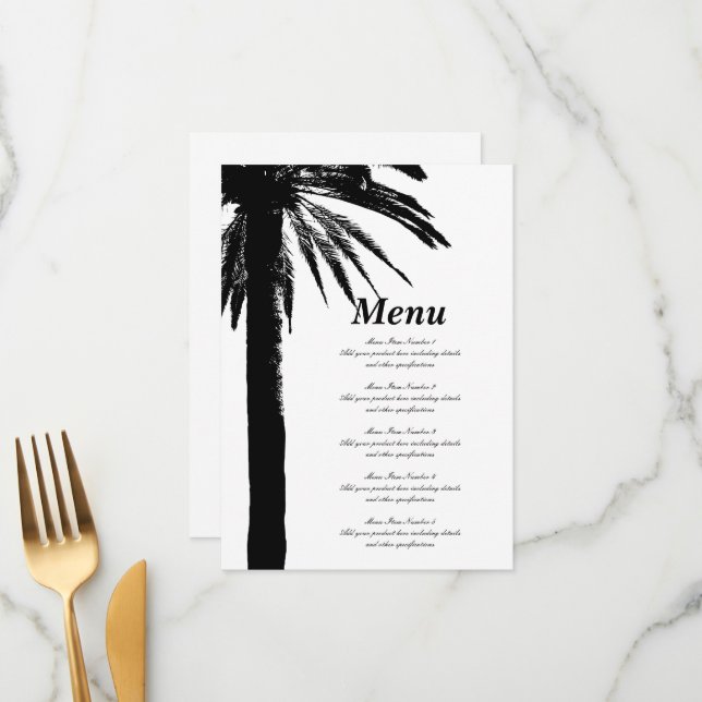 Tropical palm tree beach wedding menu template (Front/Back In Situ)