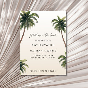 Tropical Palm Tree Beach Wedding Photo Save The Date