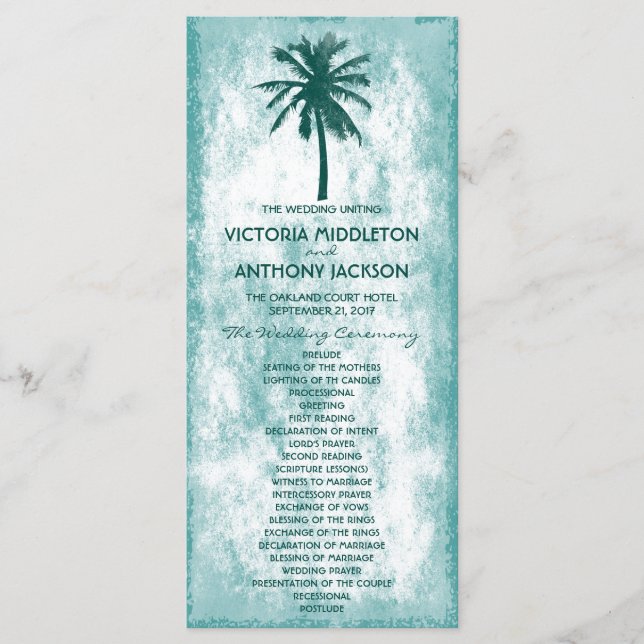Tropical Palm Tree Beach Wedding Program Programme (Front)