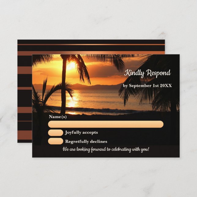 Tropical Palm Tree Beach Wedding RSVP Card (Front/Back)