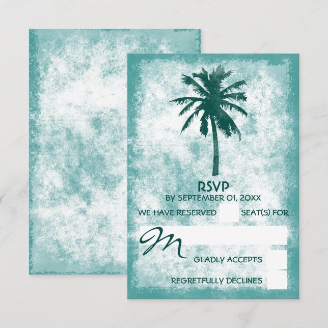 Tropical Palm Tree Beach Wedding RSVP Card (Front/Back)