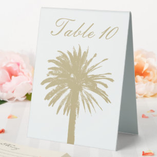 Tropical palm tree beach wedding table number