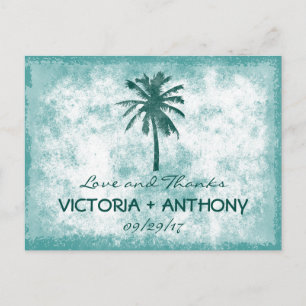 Tropical Palm Tree Beach Wedding Thank You Postcard