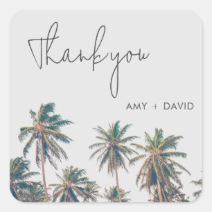 Tropical Palm Tree Beach Wedding Thank You Square Sticker